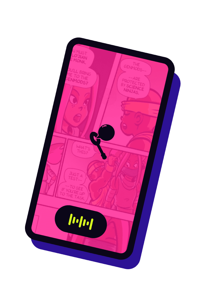 Bubboz comic on a phone, with the cast and voice reactions on the panels