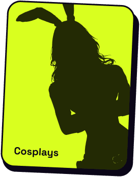 Cosplays card, with a bunny-eared silhouette